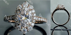 Oval halo half eternity pave moissanite engagement ring| DovEggs