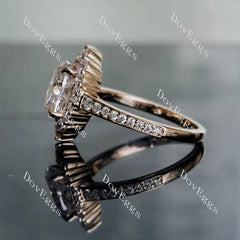 Oval halo half eternity pave moissanite engagement ring| DovEggs