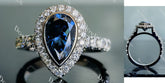 DovEggs pear halo bezel pave twilight blue moissanite engagement ring