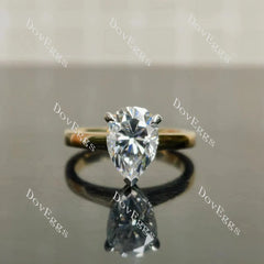 Pear pave hidden halo moissanite engagement ring| DovEggs