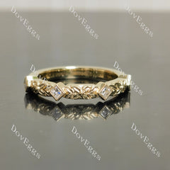 Princess art deco moissanite/colored gem/lab grown diamond wedding band-2.6mm band width | Doveggs