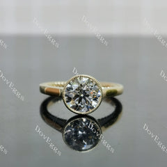 Round bezel solitaire moissanite engagement ring| DovEggs