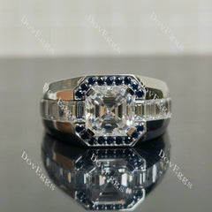Crystal Blue Persuasion-Asscher halo moissanite engagement ring| DovEggs