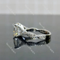 Carissa's Dream-Cushion split shanks moissanite engagement ring| DovEggs