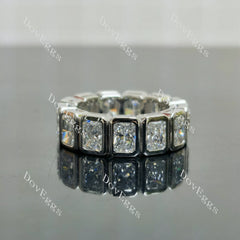 Radiant full eternity bezel moissanite/lab grown diamond accents wedding band-6.4mm band width| DovEggs