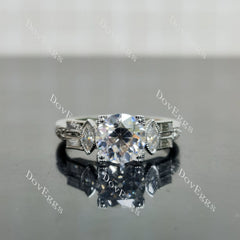 Round vintage delicate side stones moissanite engagement ring| DovEggs