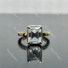 Emerald solitaire bezel moissanite engagement ring| DovEggs