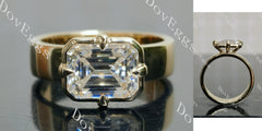 Emerald solitaire bezel moissanite engagement ring| DovEggs