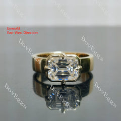 Emerald solitaire bezel moissanite engagement ring| DovEggs