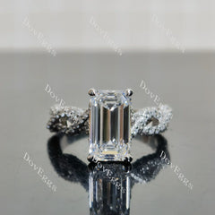 Emerald split shanks pave moissanite engagement ring| DovEggs