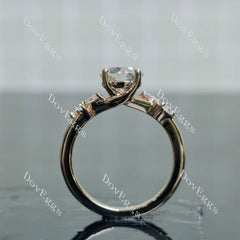 Round side stones moissanite engagement ring| DovEggs