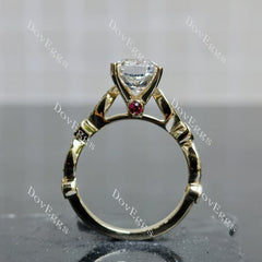 Cushion side stones moissanite engagement ring| DovEggs