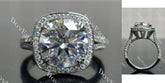 Round halo pave split shanks moissanite engagement ring| DovEggs