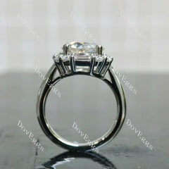 Round halo vintage moissanite engagement ring| DovEggs