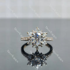 Round floral half eternity moissanite engagement ring| DovEggs