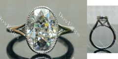 Oval bezel split shanks moissanite engagement ring| Doveggs