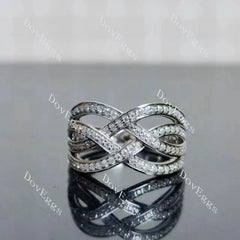 Round criss cross pave moissanite/ lab grown diamond wedding band-3.5mm band width| DovEggs