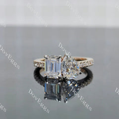 Pave two stones engagement ring only semi-mount only(Exclusively to DovEggs Stones)