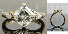Asscher three stones moissanite engagement ring| DovEggs
