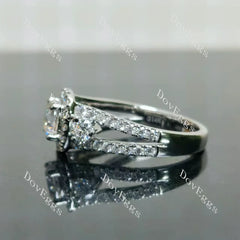 The Josephine- Round halo side stones split shanks moissanite engagement ring| DovEggs