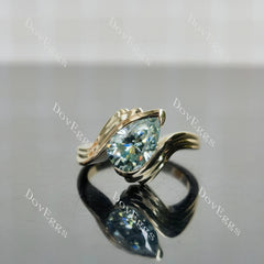 Pear solitaire swirl contours wrap colored moissanite engagement ring| DovEggs