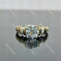 Round bezel vintage moissanite engagement ring| DovEggs
