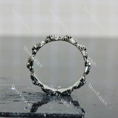 Tiny honeybee eternity round bezel moissanite/lab grown diamond wedding band-4.3mm band width| DovEggs