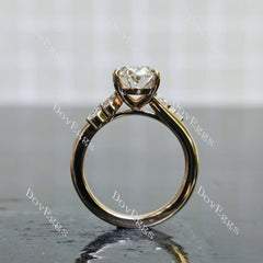 Oval side stones vintage moissanite engagement ring| DovEggs