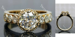 Round bezel pave art deco vintage moissanite engagement ring| DovEggs