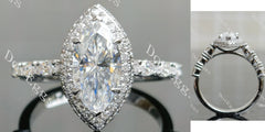 Marquise halo pave vintage moissanite engagement ring| DovEggs