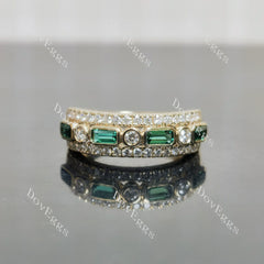 Round emerald pave bezel moissanite wedding band-6mm band width| DovEggs