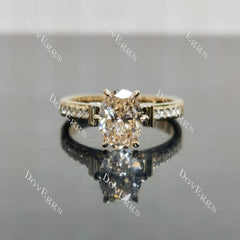 Oval pave bridge art deco vintage moissnaite engagement ring| DovEggs