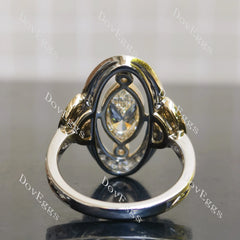 Marquise bezel art deco vintage pave moissnaite engagement ring| DovEggs