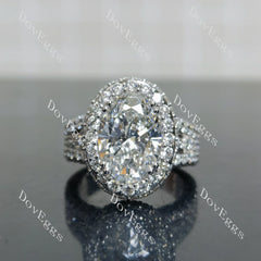 Oval halo pave vintage moissnaite engagement ring| DovEggs