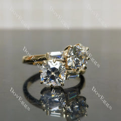 Cushion two stones moissanite engagement ring| Doveggs