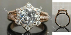 The Kendal Marie Octagon floral halo pave moissanite engagement ring | Doveggs