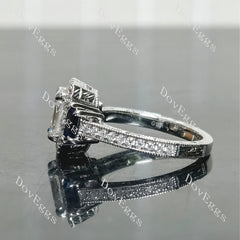 Elongated Krupp cut halo three stones engravd pave moissanite engagement ring| DovEggs