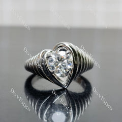 Round heart-shaped solitaire art deco engagement ring/wedding band| Doveggs