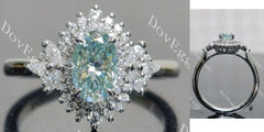 Oval halo side stones colored moissanite engagement ring| DovEggs