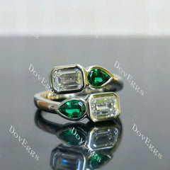 Emerald pear bezel four stones art deco moissanite engagement ring| Doveggs