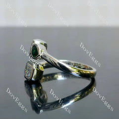 Emerald pear bezel four stones art deco moissanite engagement ring| Doveggs