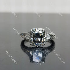 Cushion carved vintage side stones stardust grey moissanite engagement ring| DovEggs