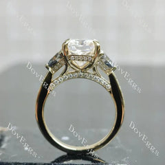 Three stones pave ethical lab diamond engagement ring only semi-mount only(Exclusively to DovEggs Stones)