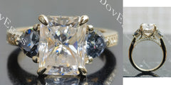 Radiant three stones pave moissnaite engagement ring| DovEggs
