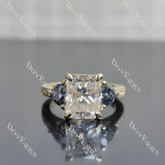 Radiant three stones pave moissnaite engagement ring| DovEggs