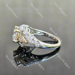 Art deco side stones ethical lab diamond engagement ring only semi-mount only(Exclusively to DovEggs Stones)