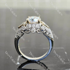 Round art deco side stones moissanite engagement ring| DovEggs