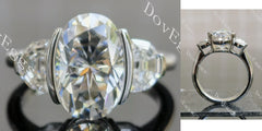 Oval three stones moissanite engagement ring| DovEggs