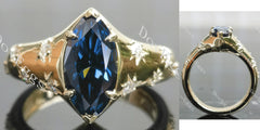 Marquise art deco twilight blue moissanite engagement ring| DovEggs
