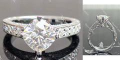 Rachael-Cushion vintage carved pave moissanite engagement ring| DovEggs